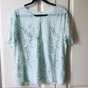 Like New Dylan light turquoise eyelet top